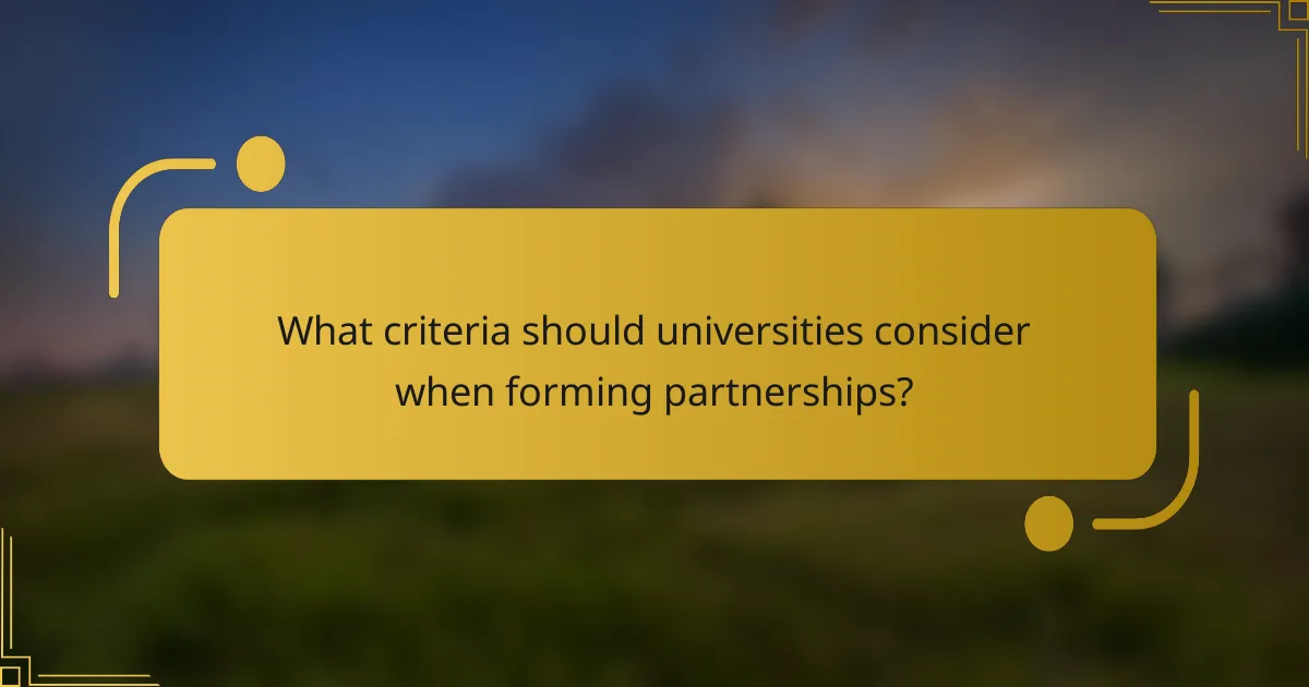What criteria should universities consider when forming partnerships?